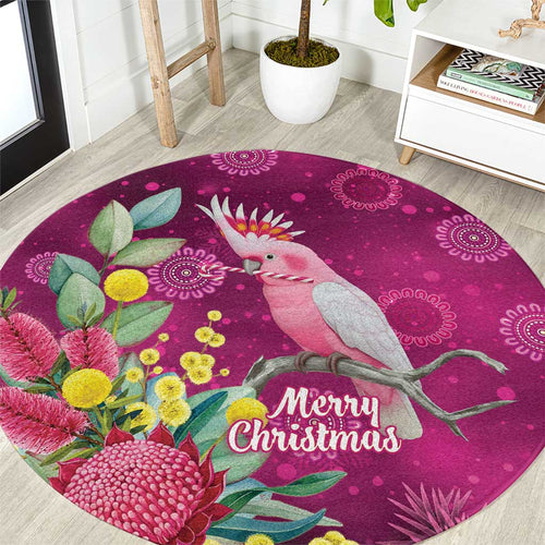 Australia Pink Cockatoo Christmas Round Carpet Aussie Native Flowers Merry Xmas - Pink - Aussie Hoodie