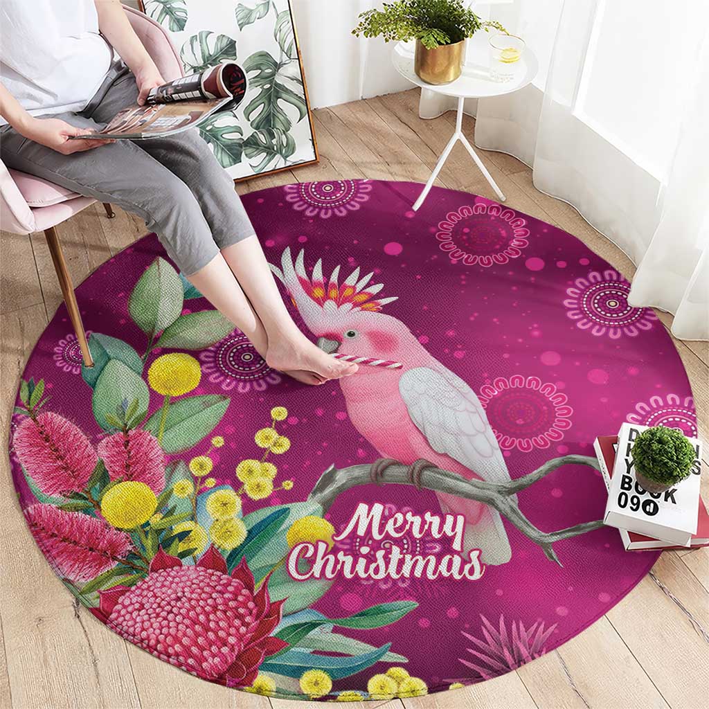 Australia Pink Cockatoo Christmas Round Carpet Aussie Native Flowers Merry Xmas - Pink - Aussie Hoodie