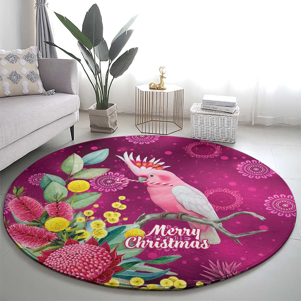 Australia Pink Cockatoo Christmas Round Carpet Aussie Native Flowers Merry Xmas - Pink - Aussie Hoodie