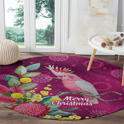Australia Pink Cockatoo Christmas Round Carpet Aussie Native Flowers Merry Xmas - Pink - Aussie Hoodie