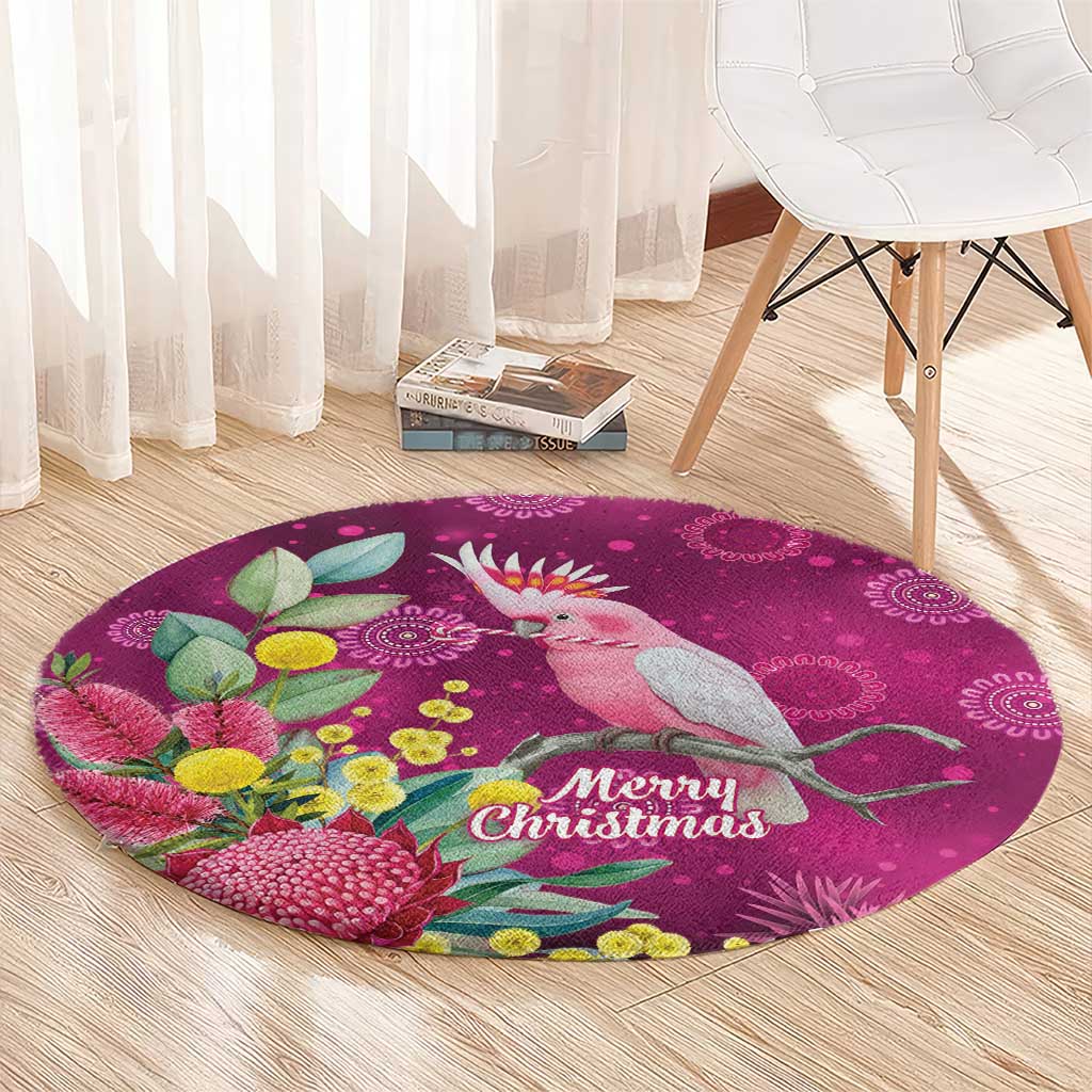 Australia Pink Cockatoo Christmas Round Carpet Aussie Native Flowers Merry Xmas - Pink - Aussie Hoodie