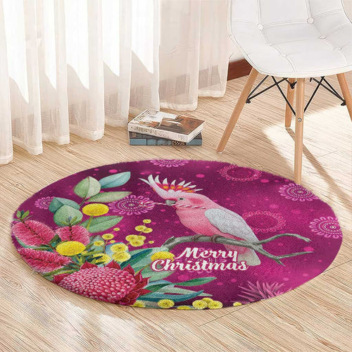 Australia Pink Cockatoo Christmas Round Carpet Aussie Native Flowers Merry Xmas - Pink - Aussie Hoodie