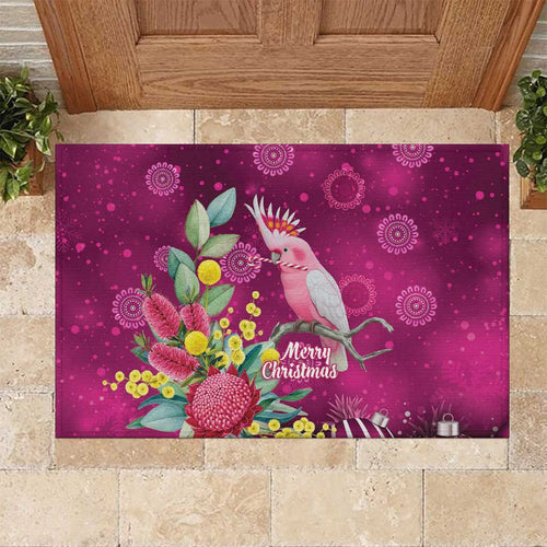 Australia Pink Cockatoo Christmas Rubber Doormat Aussie Native Flowers Merry Xmas - Pink - Aussie Hoodie