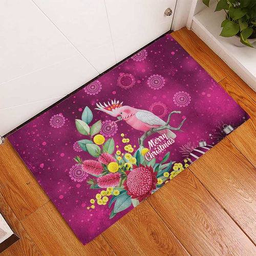 Australia Pink Cockatoo Christmas Rubber Doormat Aussie Native Flowers Merry Xmas - Pink - Aussie Hoodie