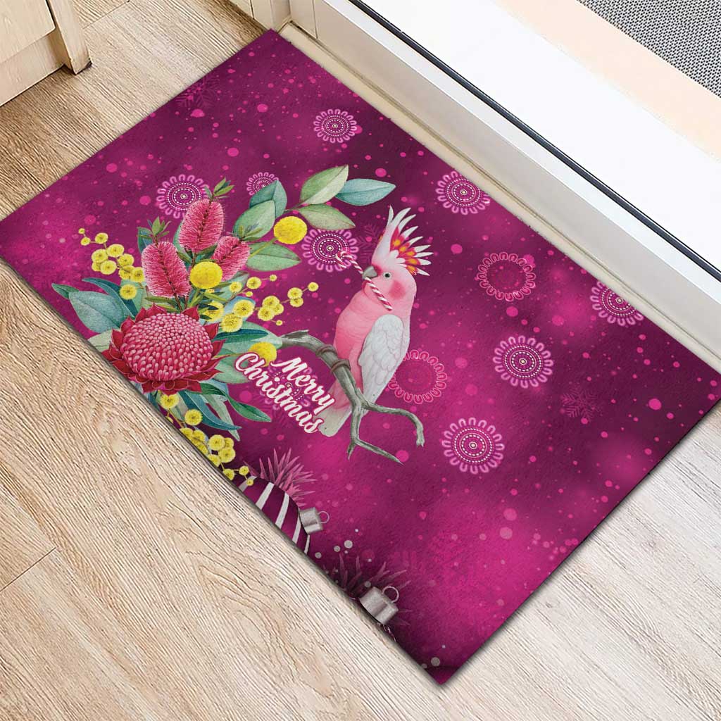Australia Pink Cockatoo Christmas Rubber Doormat Aussie Native Flowers Merry Xmas - Pink - Aussie Hoodie