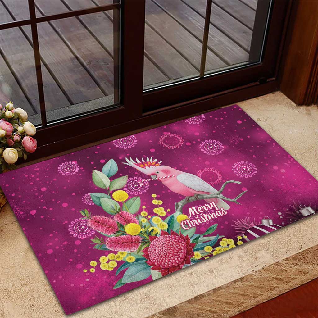 Australia Pink Cockatoo Christmas Rubber Doormat Aussie Native Flowers Merry Xmas - Pink - Aussie Hoodie