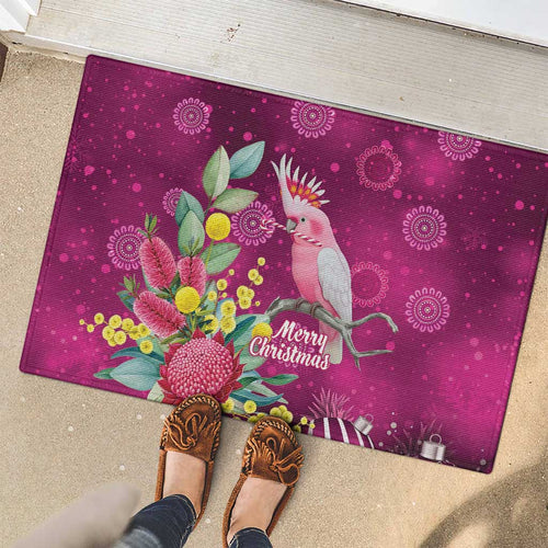 Australia Pink Cockatoo Christmas Rubber Doormat Aussie Native Flowers Merry Xmas - Pink - Aussie Hoodie