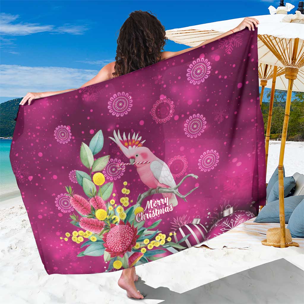 Australia Pink Cockatoo Christmas Sarong Aussie Native Flowers Merry Xmas - Pink - Aussie Hoodie
