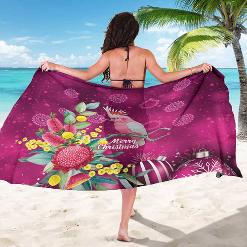 Australia Pink Cockatoo Christmas Sarong Aussie Native Flowers Merry Xmas - Pink - Aussie Hoodie
