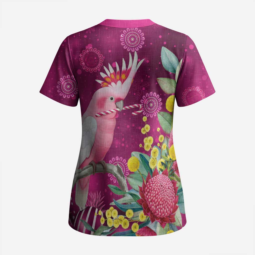Australia Pink Cockatoo Christmas Scrub Top Aussie Native Flowers Merry Xmas - Pink - Aussie Hoodie