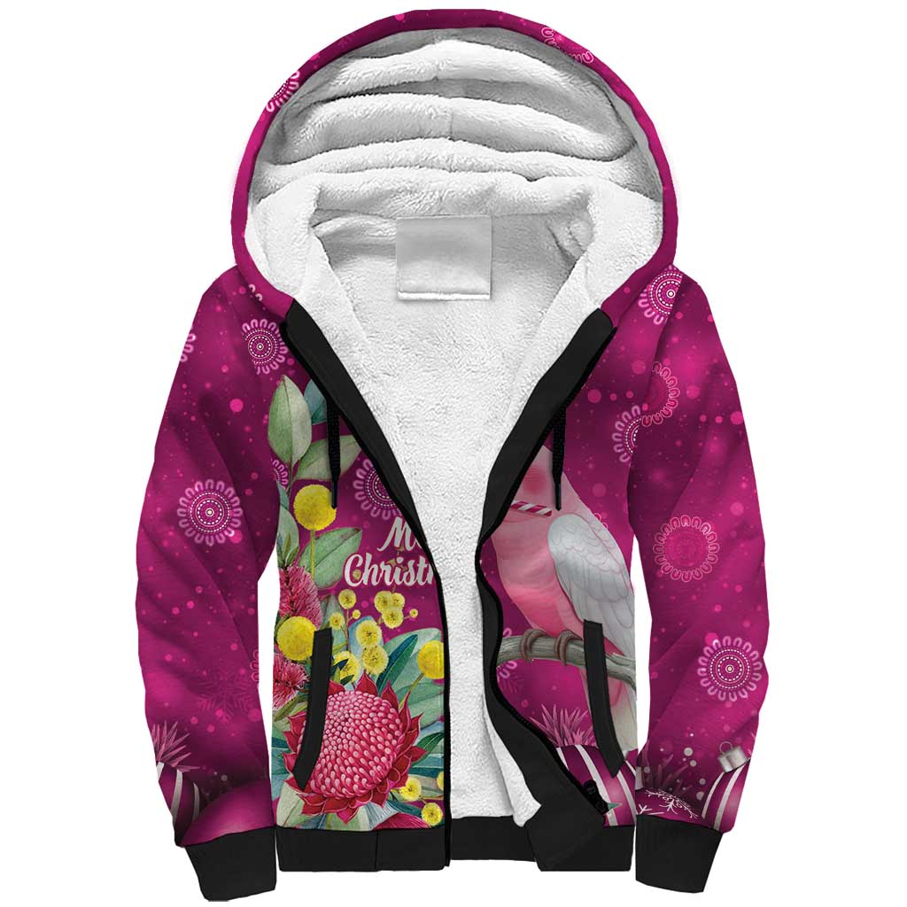 Australia Pink Cockatoo Christmas Sherpa Hoodie Aussie Native Flowers Merry Xmas - Pink - Aussie Hoodie