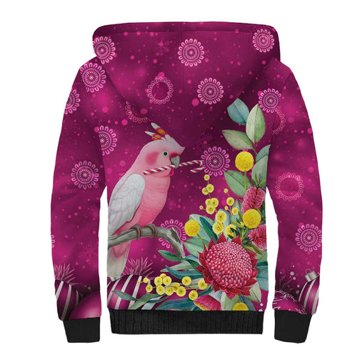 Australia Pink Cockatoo Christmas Sherpa Hoodie Aussie Native Flowers Merry Xmas - Pink - Aussie Hoodie