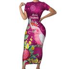 Australia Pink Cockatoo Christmas Short Sleeve Bodycon Dress Aussie Native Flowers Merry Xmas - Pink - Aussie Hoodie