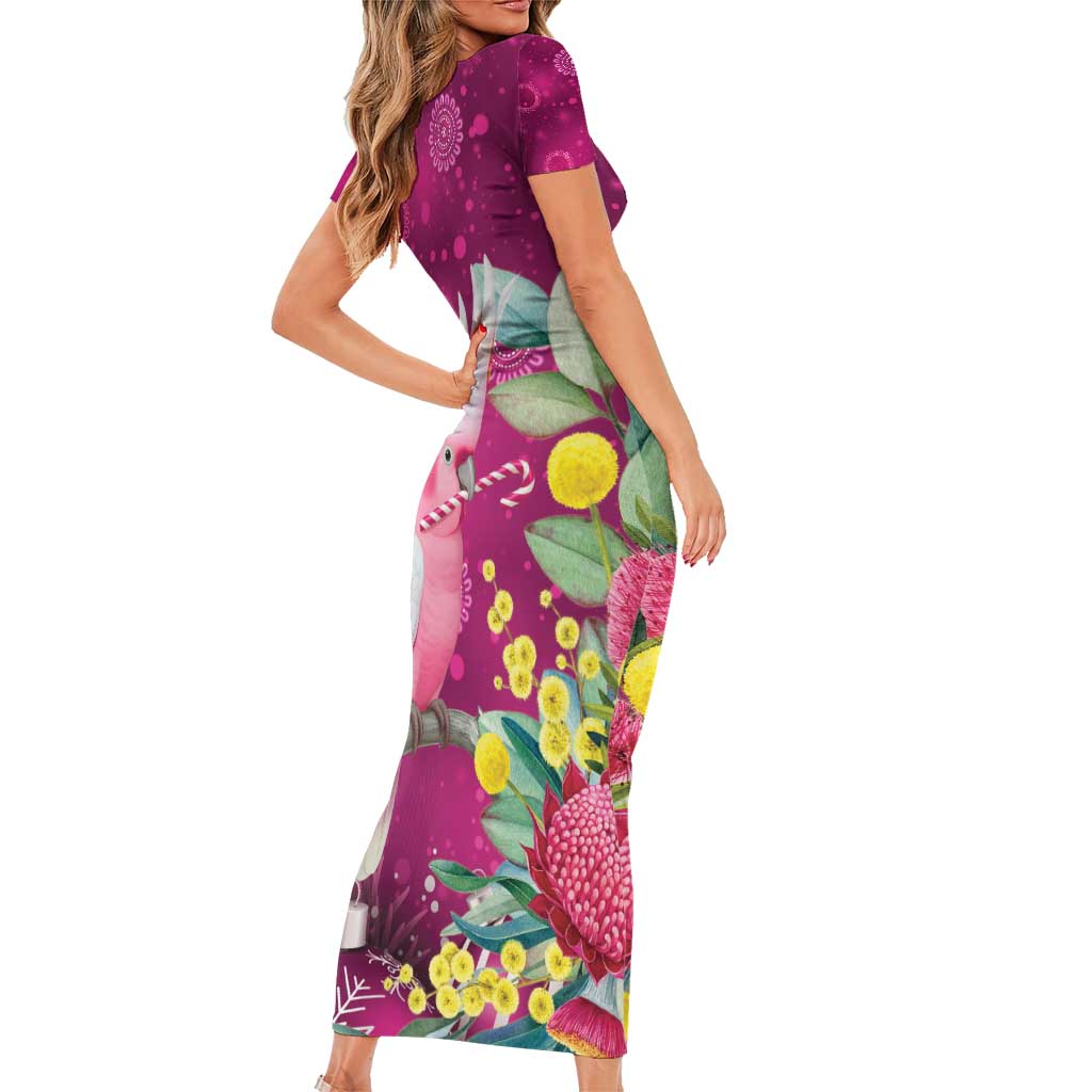 Australia Pink Cockatoo Christmas Short Sleeve Bodycon Dress Aussie Native Flowers Merry Xmas - Pink - Aussie Hoodie