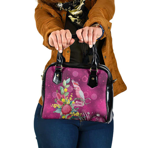 Australia Pink Cockatoo Christmas Shoulder Handbag Aussie Native Flowers Merry Xmas - Pink - Aussie Hoodie