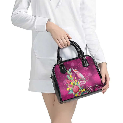 Australia Pink Cockatoo Christmas Shoulder Handbag Aussie Native Flowers Merry Xmas - Pink - Aussie Hoodie