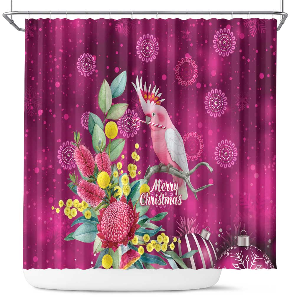 Australia Pink Cockatoo Christmas Shower Curtain Aussie Native Flowers Merry Xmas - Pink - Aussie Hoodie
