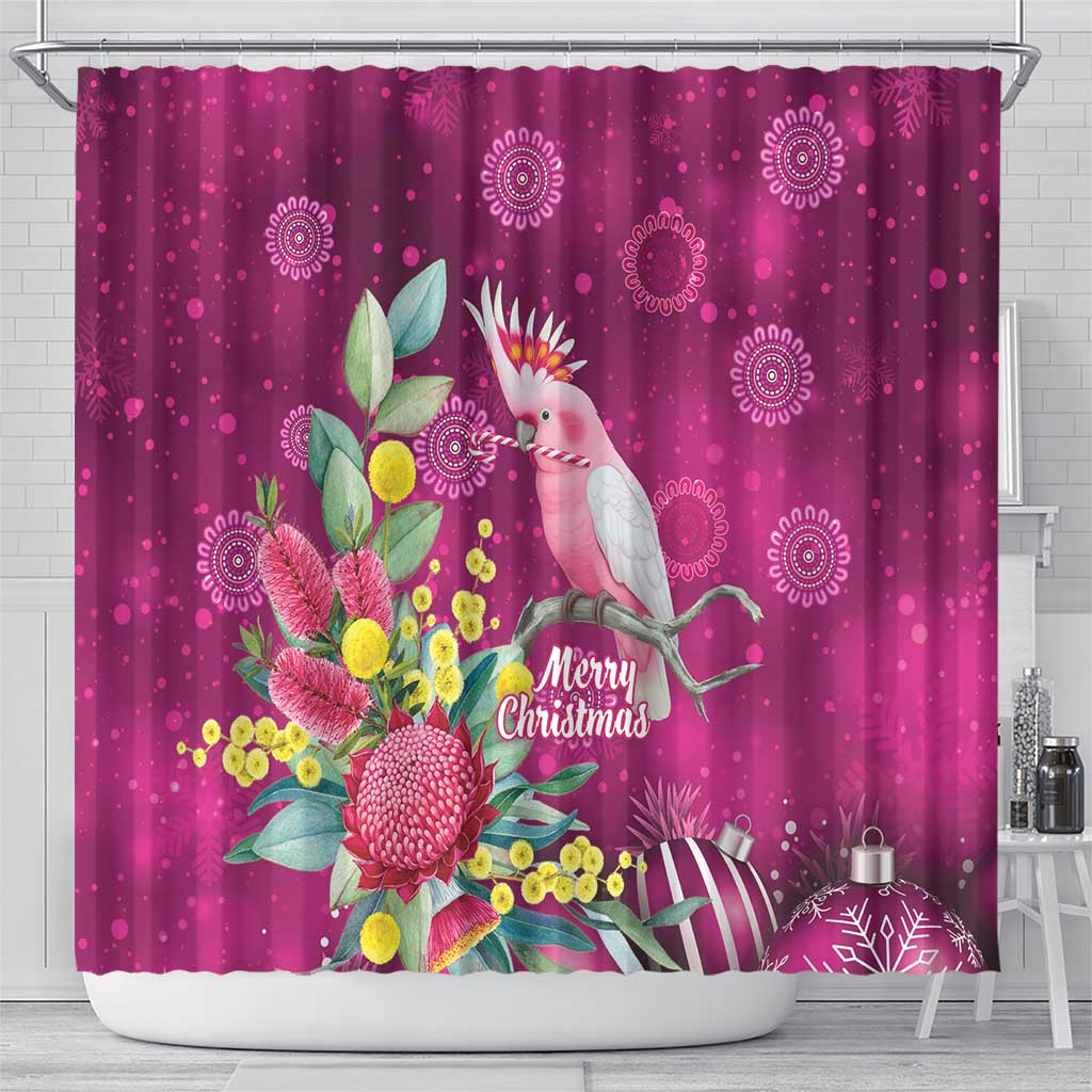 Australia Pink Cockatoo Christmas Shower Curtain Aussie Native Flowers Merry Xmas - Pink - Aussie Hoodie