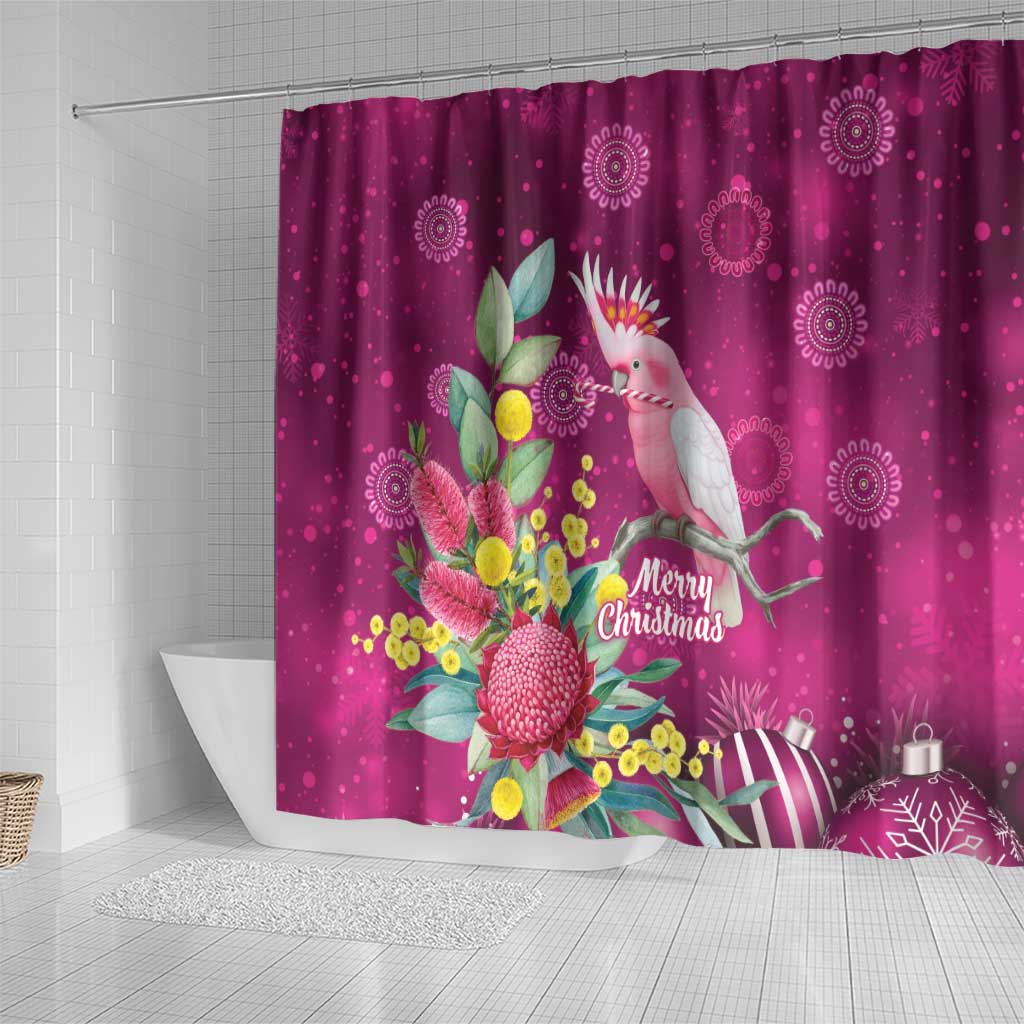 Australia Pink Cockatoo Christmas Shower Curtain Aussie Native Flowers Merry Xmas - Pink - Aussie Hoodie