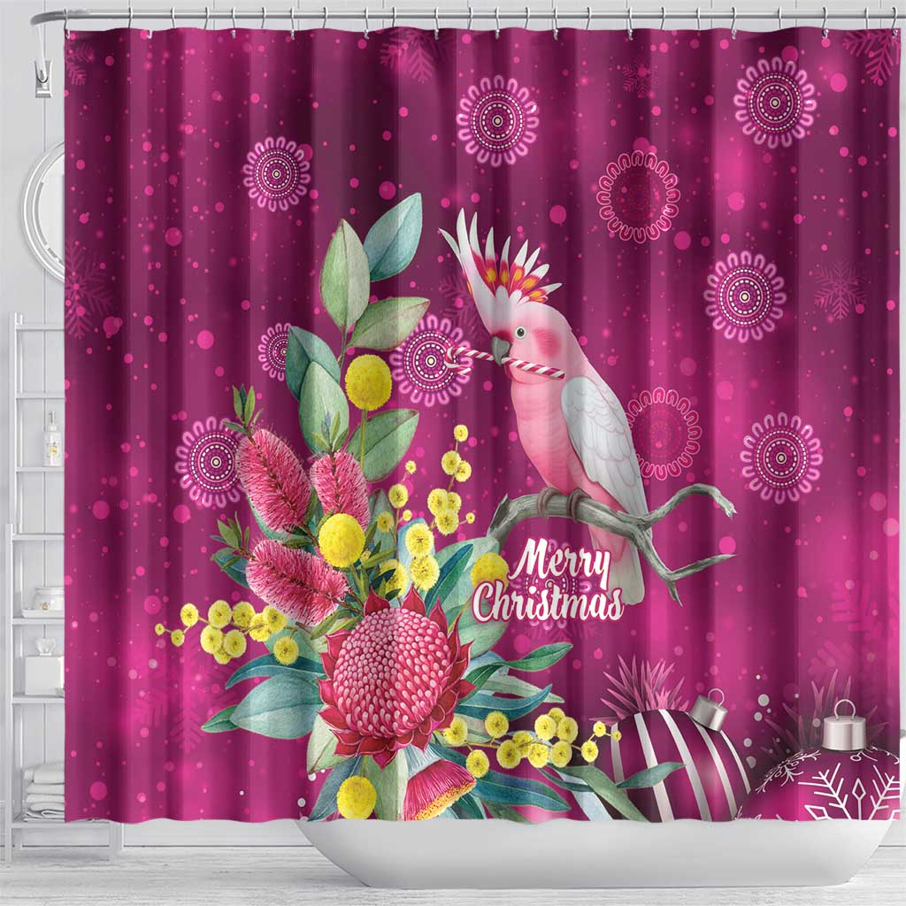 Australia Pink Cockatoo Christmas Shower Curtain Aussie Native Flowers Merry Xmas - Pink - Aussie Hoodie