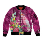Australia Pink Cockatoo Christmas Sleeve Zip Bomber Jacket Aussie Native Flowers Merry Xmas - Pink - Aussie Hoodie