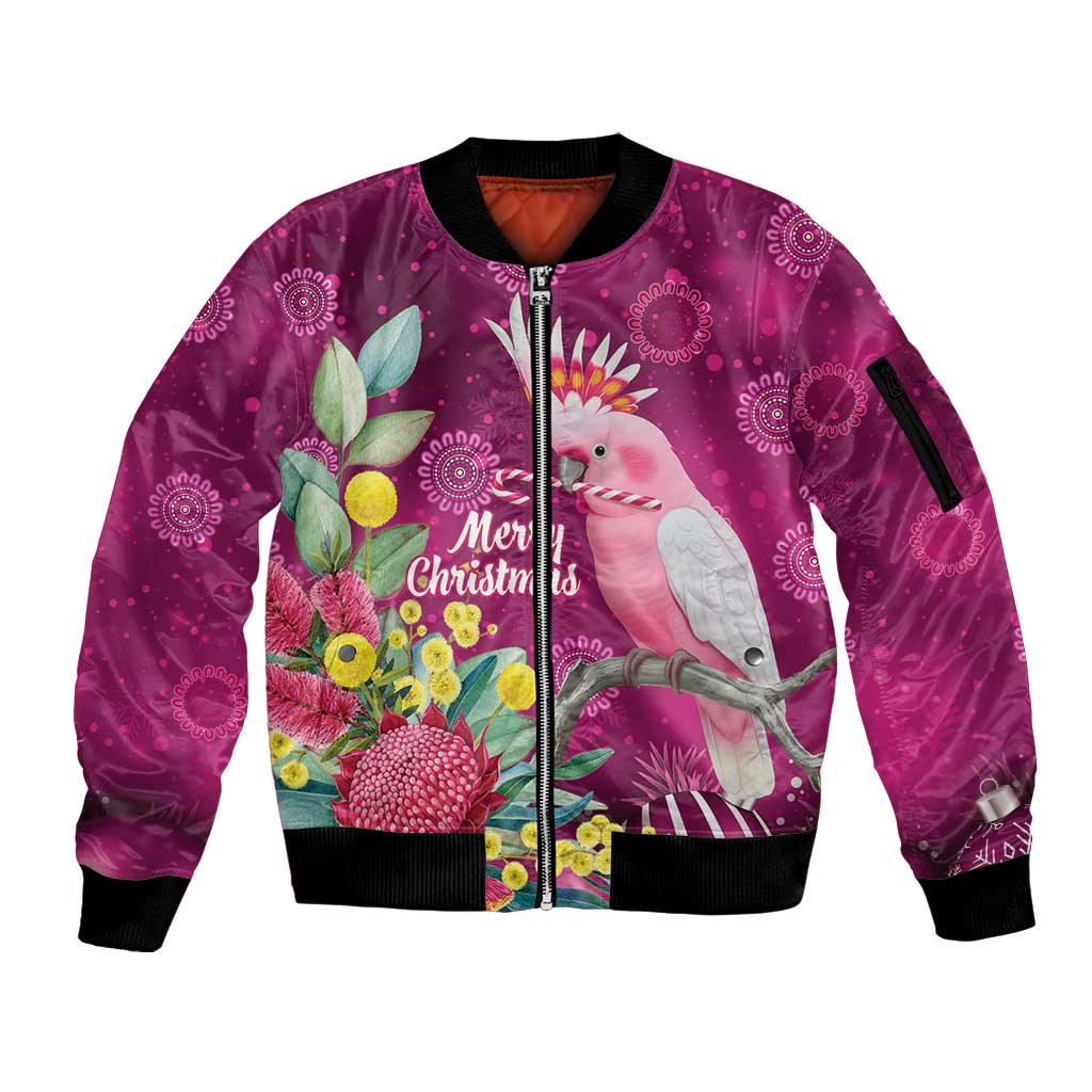 Australia Pink Cockatoo Christmas Sleeve Zip Bomber Jacket Aussie Native Flowers Merry Xmas - Pink - Aussie Hoodie