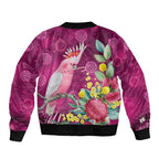 Australia Pink Cockatoo Christmas Sleeve Zip Bomber Jacket Aussie Native Flowers Merry Xmas - Pink - Aussie Hoodie