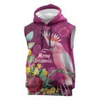 Australia Pink Cockatoo Christmas Sleeveless Hoodie Aussie Native Flowers Merry Xmas - Pink - Aussie Hoodie
