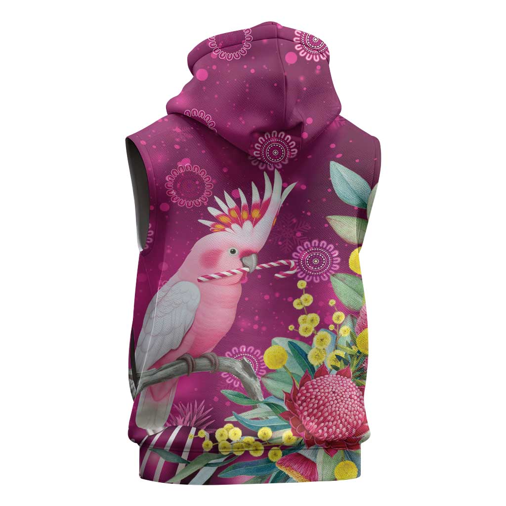 Australia Pink Cockatoo Christmas Sleeveless Hoodie Aussie Native Flowers Merry Xmas - Pink - Aussie Hoodie