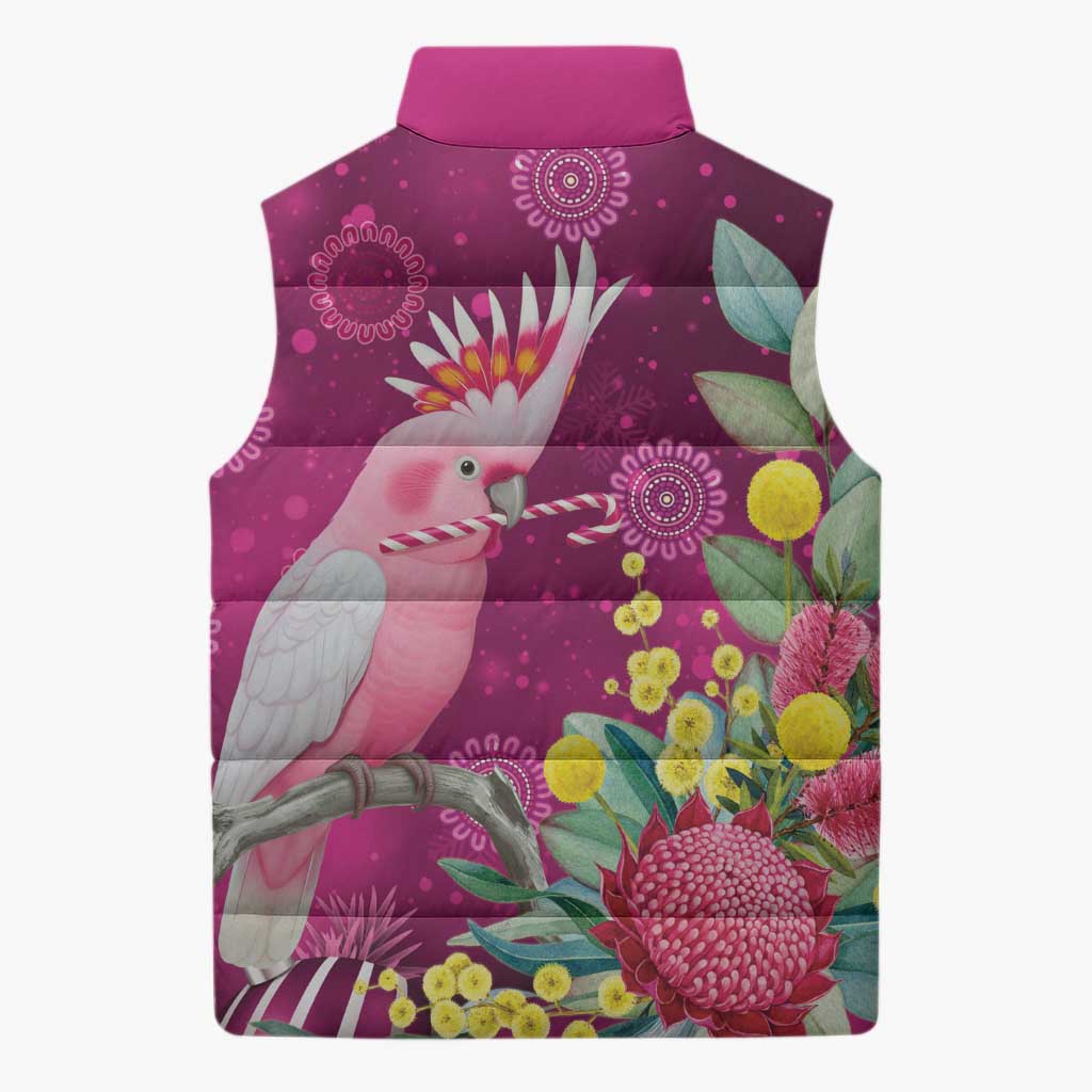 Australia Pink Cockatoo Christmas Sleeveless Puffer Jacket Aussie Native Flowers Merry Xmas - Pink - Aussie Hoodie