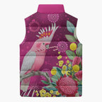 Australia Pink Cockatoo Christmas Sleeveless Puffer Jacket Aussie Native Flowers Merry Xmas - Pink - Aussie Hoodie
