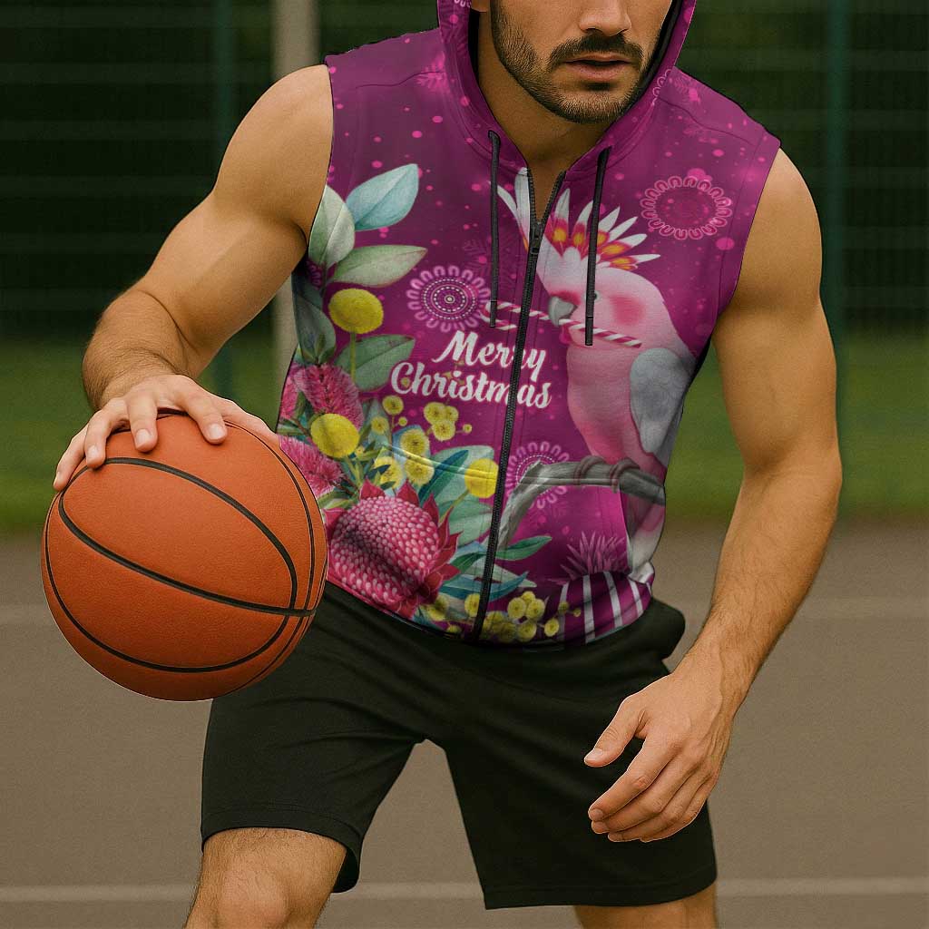 Australia Pink Cockatoo Christmas Sleeveless Zip Hoodie Aussie Native Flowers Merry Xmas - Pink LT14