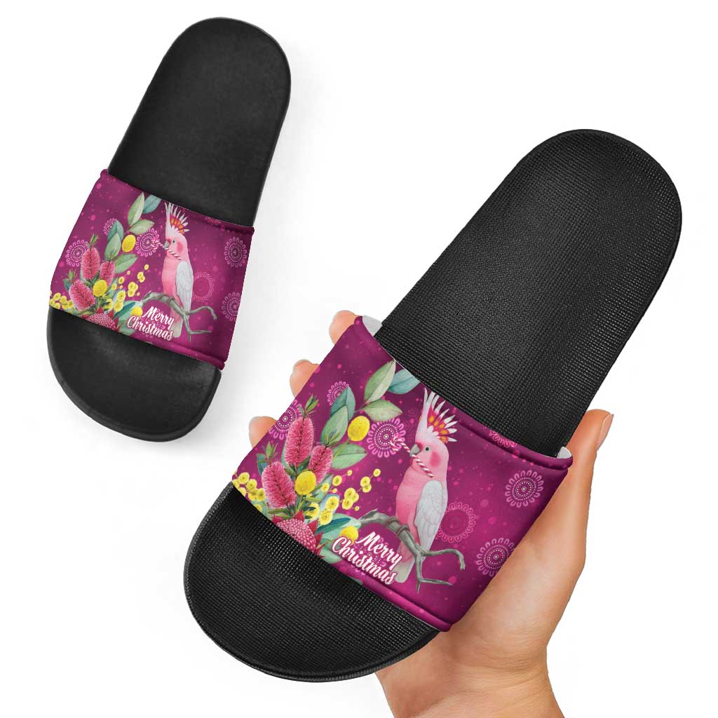 Australia Pink Cockatoo Christmas Slide Sandals Aussie Native Flowers Merry Xmas - Pink - Aussie Hoodie