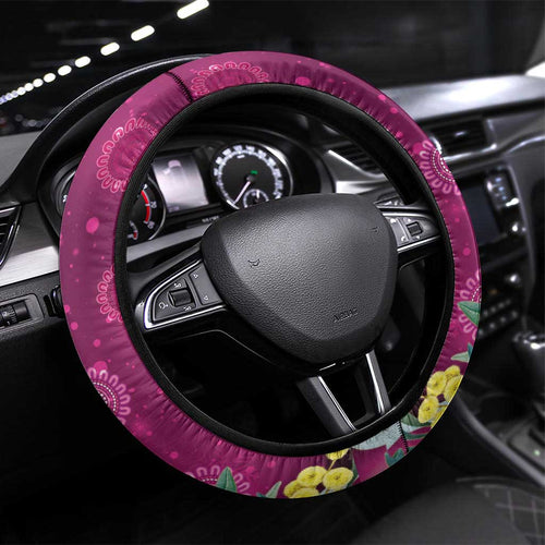 Australia Pink Cockatoo Christmas Steering Wheel Cover Aussie Native Flowers Merry Xmas - Pink - Aussie Hoodie
