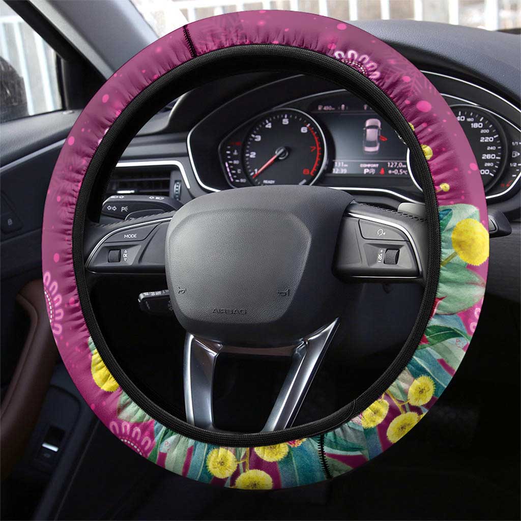 Australia Pink Cockatoo Christmas Steering Wheel Cover Aussie Native Flowers Merry Xmas - Pink - Aussie Hoodie