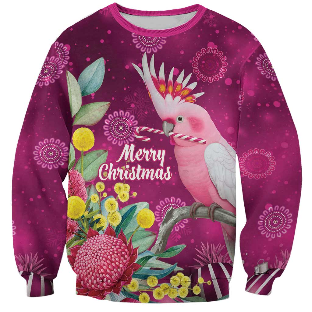 Australia Pink Cockatoo Christmas Sweatshirt Aussie Native Flowers Merry Xmas - Pink - Aussie Hoodie