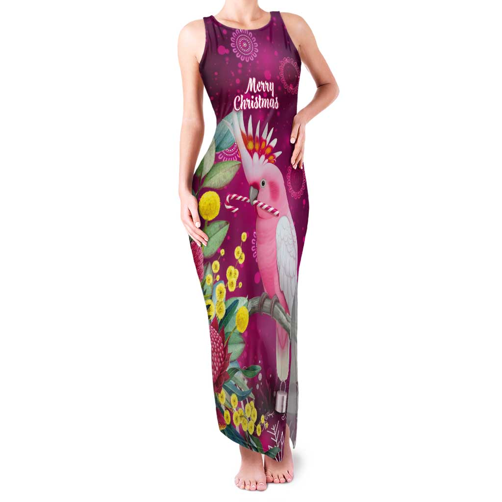 Australia Pink Cockatoo Christmas Tank Maxi Dress Aussie Native Flowers Merry Xmas - Pink - Aussie Hoodie