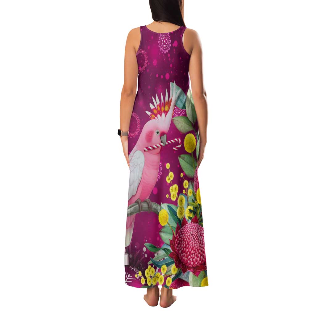 Australia Pink Cockatoo Christmas Tank Maxi Dress Aussie Native Flowers Merry Xmas - Pink - Aussie Hoodie
