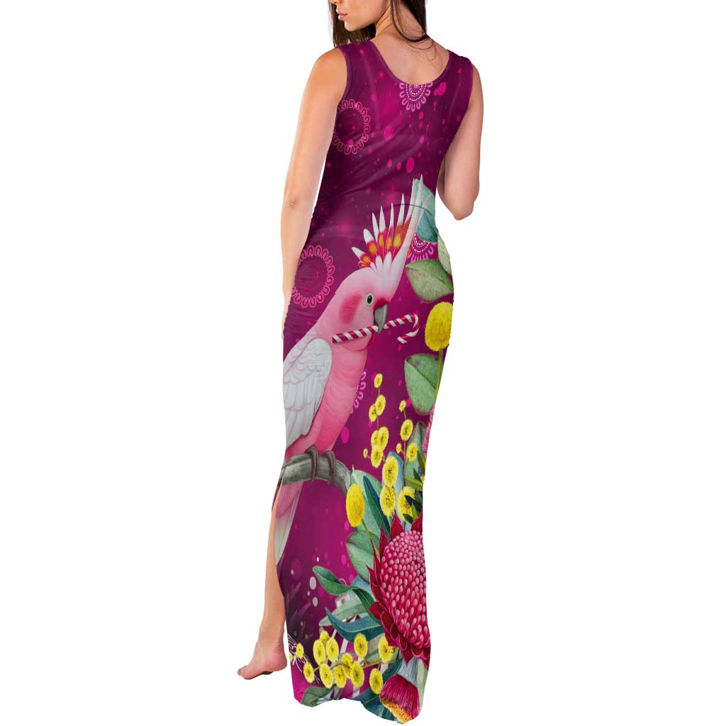 Australia Pink Cockatoo Christmas Tank Maxi Dress Aussie Native Flowers Merry Xmas - Pink - Aussie Hoodie