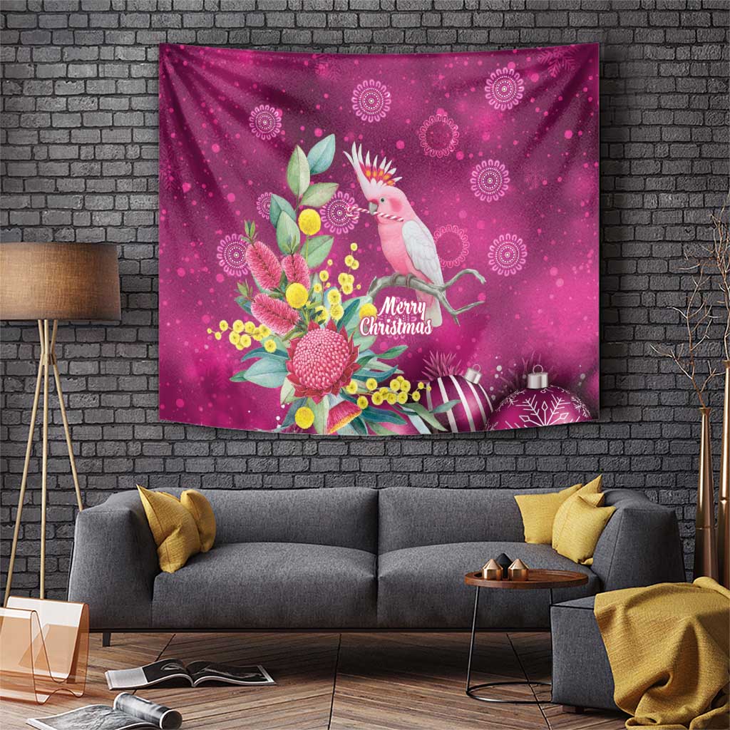 Australia Pink Cockatoo Christmas Tapestry Aussie Native Flowers Merry Xmas - Pink - Aussie Hoodie