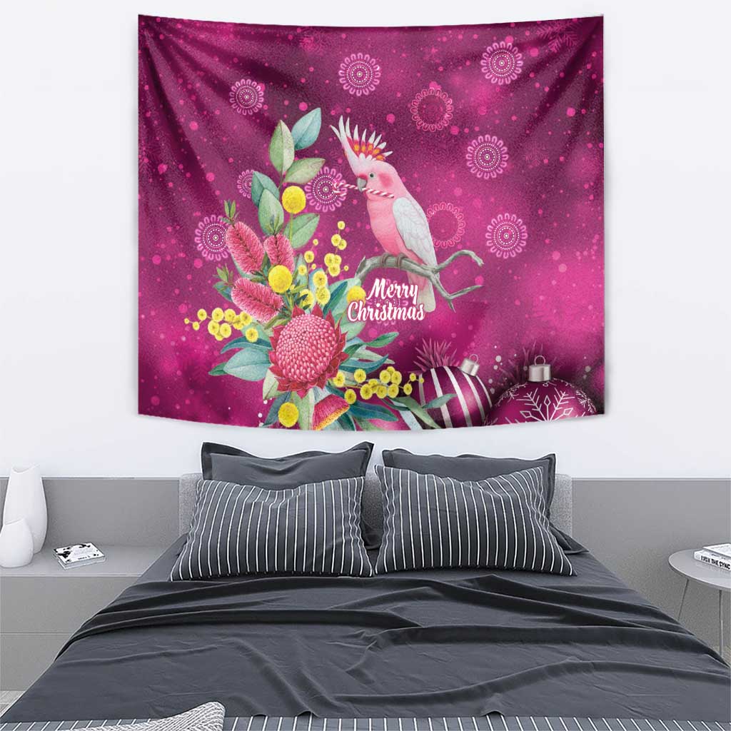 Australia Pink Cockatoo Christmas Tapestry Aussie Native Flowers Merry Xmas - Pink - Aussie Hoodie