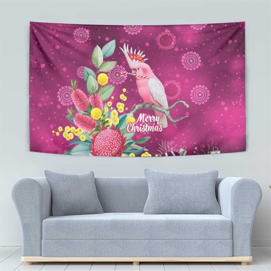Australia Pink Cockatoo Christmas Tapestry Aussie Native Flowers Merry Xmas - Pink - Aussie Hoodie