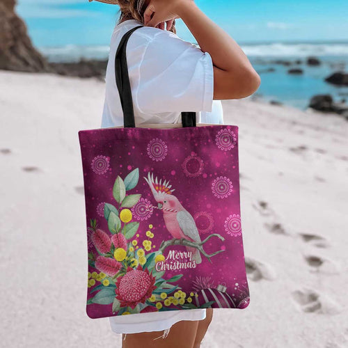 Australia Pink Cockatoo Christmas Tote Bag Aussie Native Flowers Merry Xmas - Pink - Aussie Hoodie