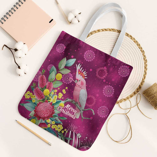 Australia Pink Cockatoo Christmas Tote Bag Aussie Native Flowers Merry Xmas - Pink - Aussie Hoodie