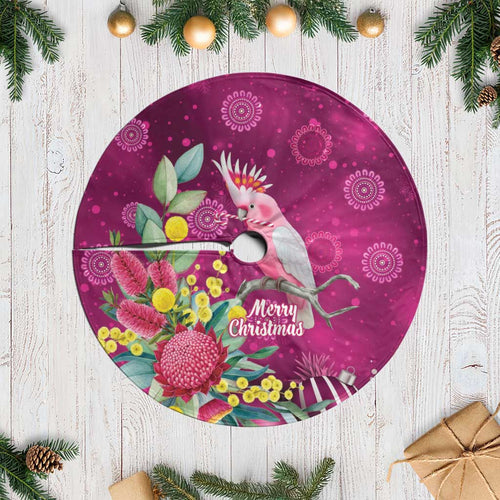 Australia Pink Cockatoo Christmas Tree Skirt Aussie Native Flowers Merry Xmas - Pink - Aussie Hoodie