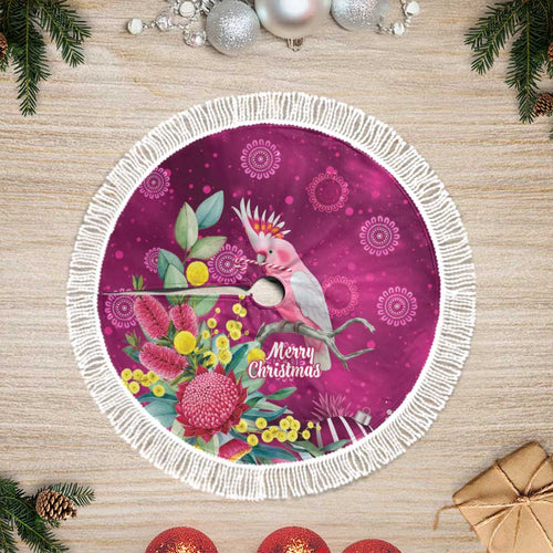 Australia Pink Cockatoo Christmas Tree Skirt Aussie Native Flowers Merry Xmas - Pink - Aussie Hoodie