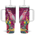 Australia Pink Cockatoo Christmas Tumbler With Handle Aussie Native Flowers Merry Xmas - Pink - Aussie Hoodie