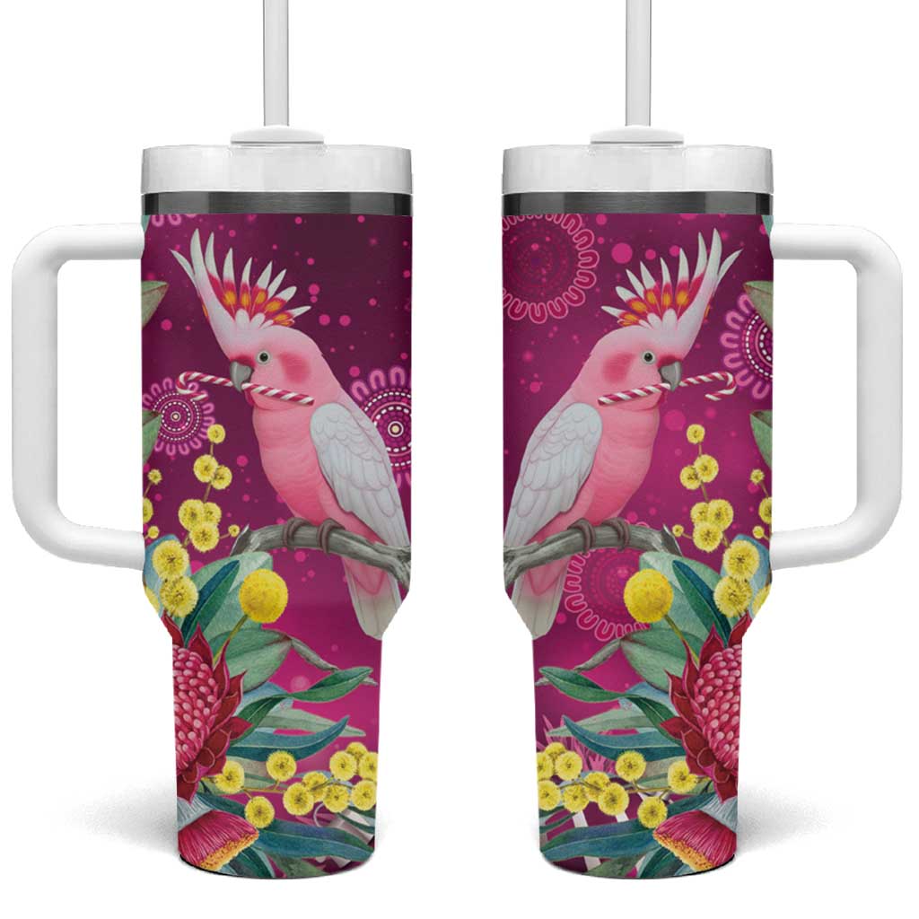 Australia Pink Cockatoo Christmas Tumbler With Handle Aussie Native Flowers Merry Xmas - Pink - Aussie Hoodie