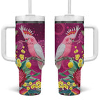 Australia Pink Cockatoo Christmas Tumbler With Handle Aussie Native Flowers Merry Xmas - Pink - Aussie Hoodie