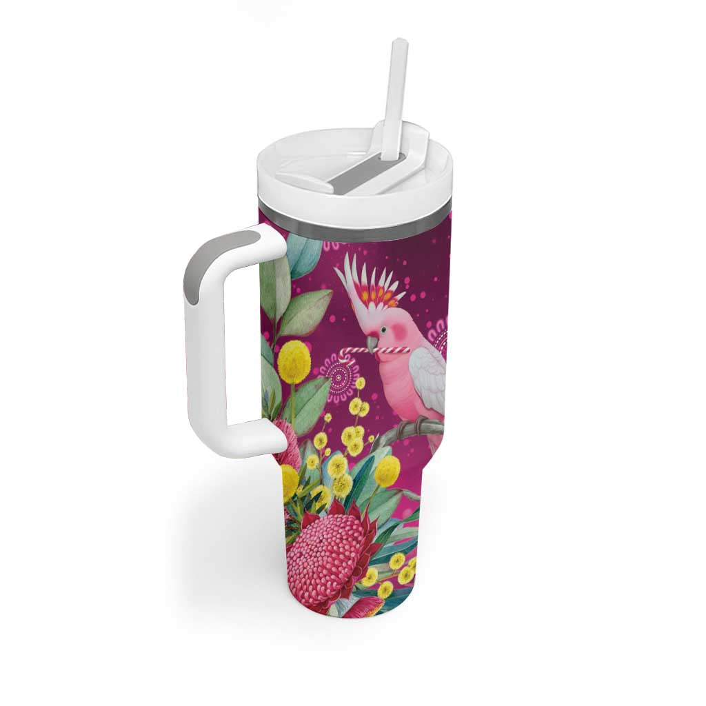 Australia Pink Cockatoo Christmas Tumbler With Handle Aussie Native Flowers Merry Xmas - Pink - Aussie Hoodie